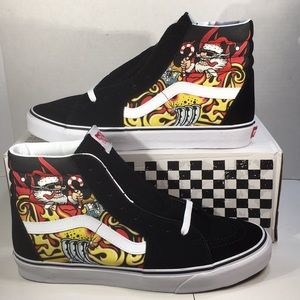 NWT Vans SK8 Hi Top Skateboard Shoes with Hot Rod Santa Design Men’s 9.5